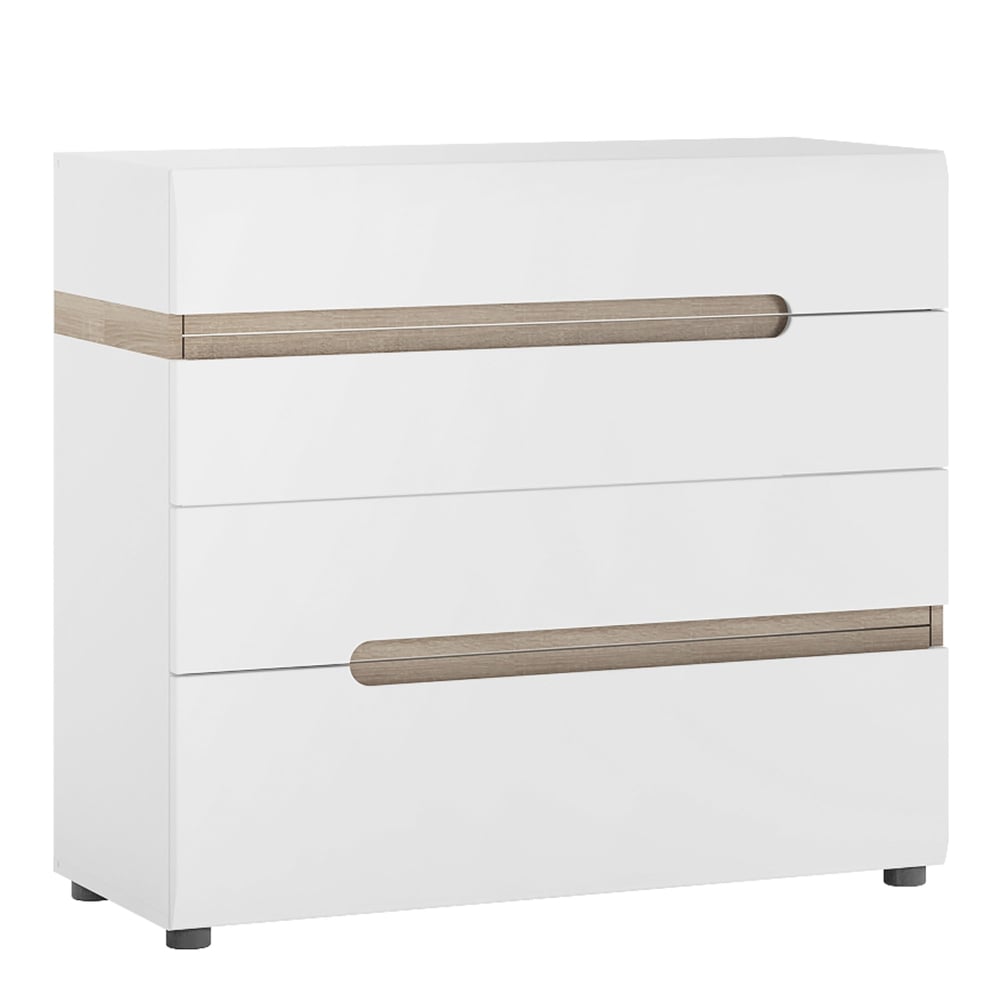 Read more about Cheya high gloss chest of 4 drawers in white and truffle oak