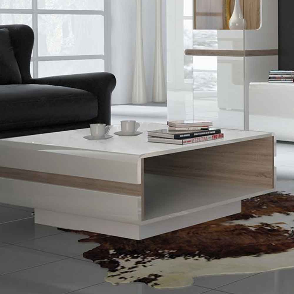 Cheya High Gloss Coffee Table in White and Truffle Oak