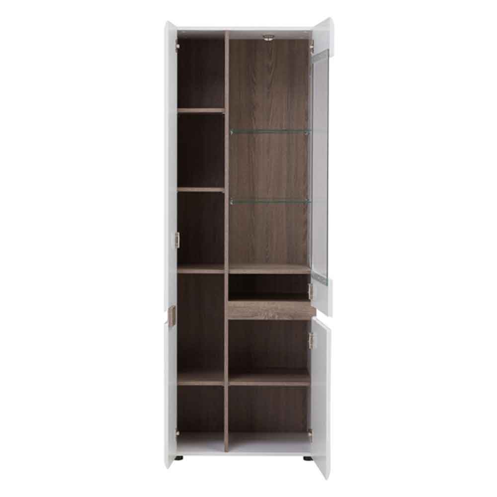 Cheya High Gloss Left Handed Display Unit In White Truffle Oak