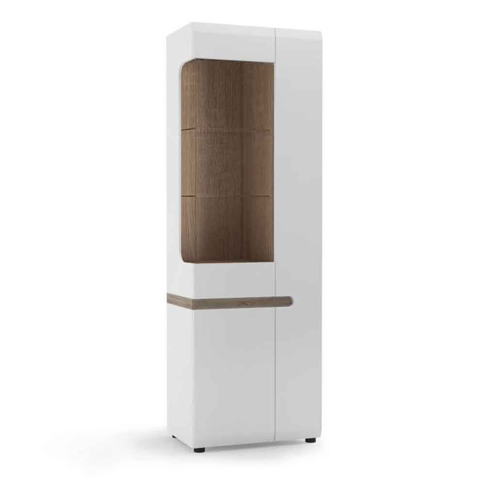 Cheya High Gloss Right-Handed Display Unit in White and Truffle Oak