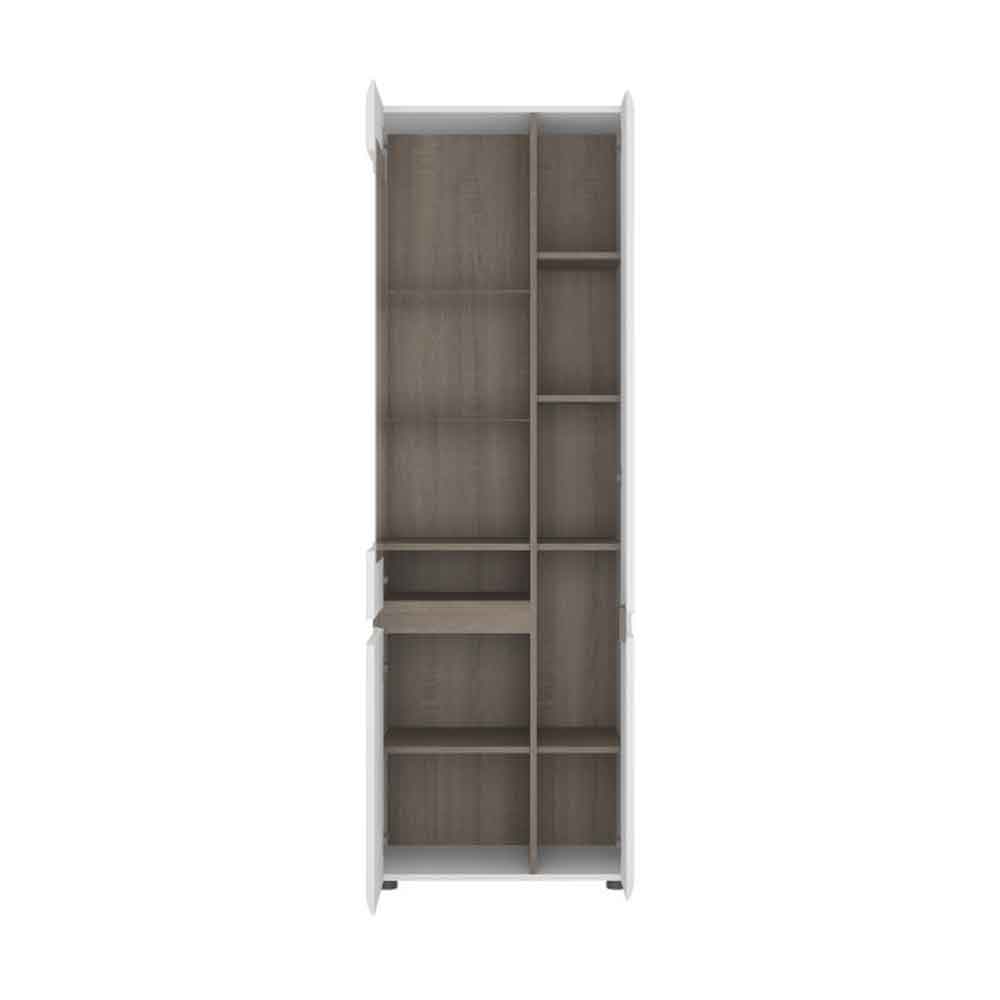 Cheya High Gloss Right-Handed Display Unit in White and Truffle Oak