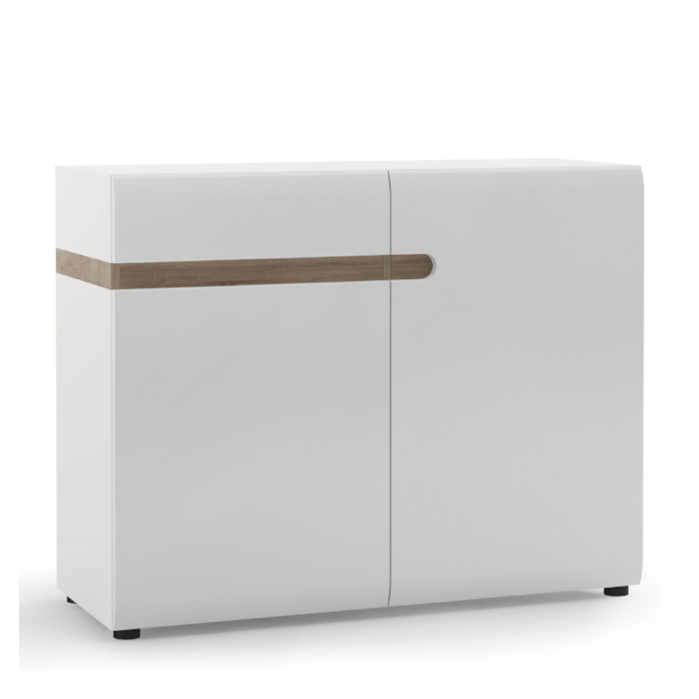 Cheya High Gloss Sideboard With 2 Doors In White Truffle Oak