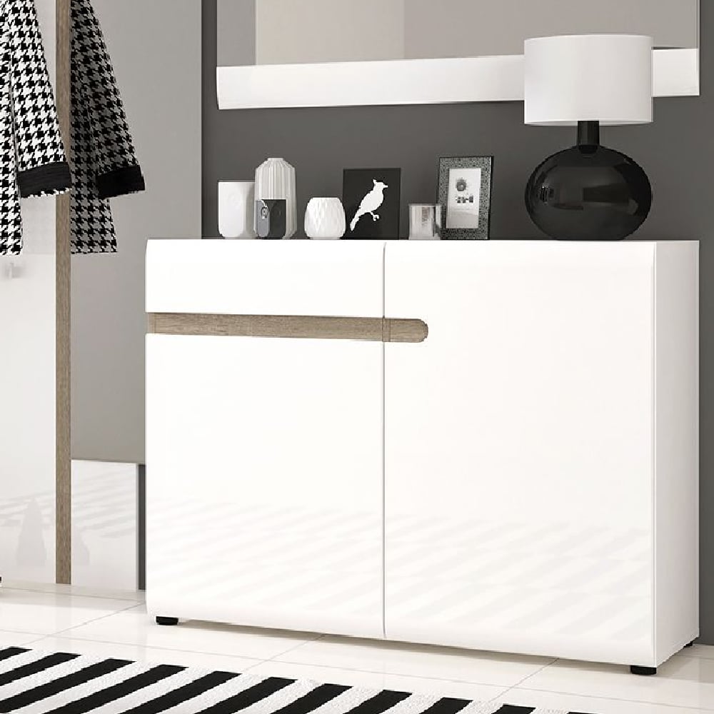 Read more about Cheya high gloss sideboard with 2 doors in white truffle oak