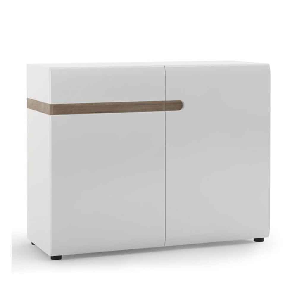 Cheya High Gloss Sideboard with 2 Doors in White and Truffle Oak