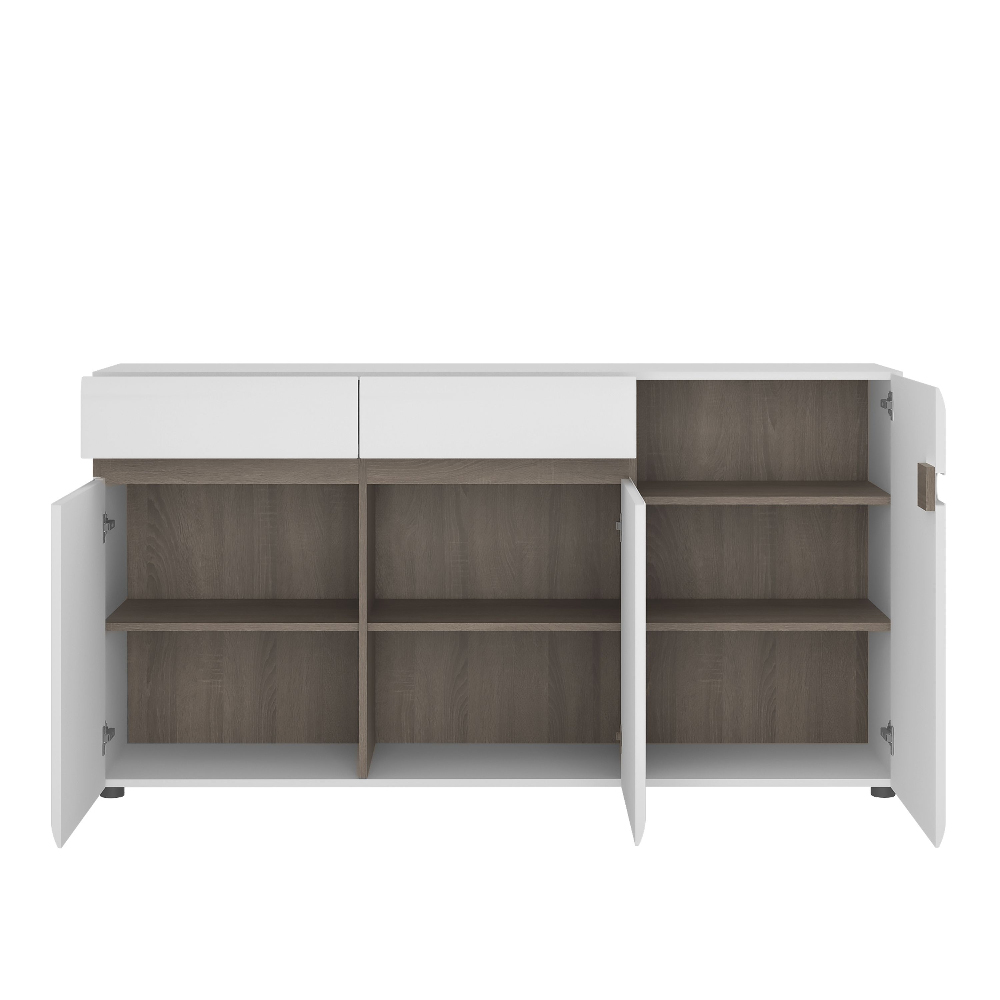 Cheya High Gloss Sideboard With 2 Drawers In White Truffle Oak
