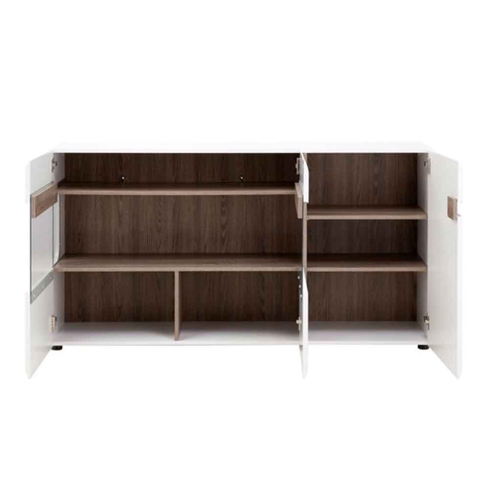 Cheya High Gloss Sideboard with 3 Doors in White and Truffle Oak