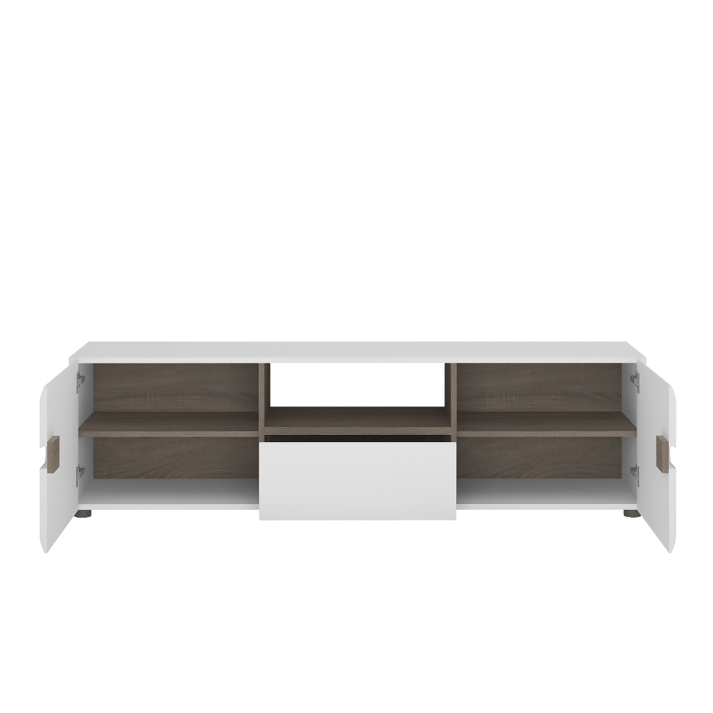 Cheya High Gloss TV Stand With 2 Doors In White And Oak