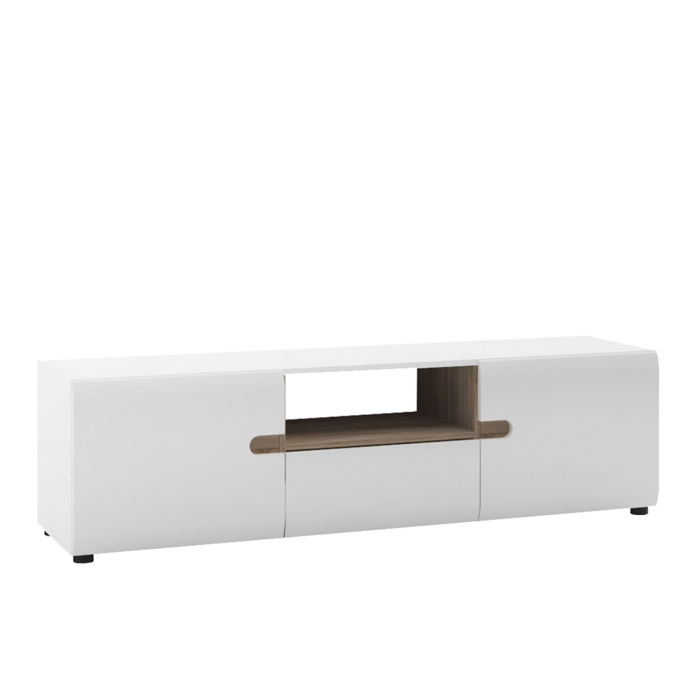 Read more about Cheya high gloss tv stand with 2 doors in white and oak