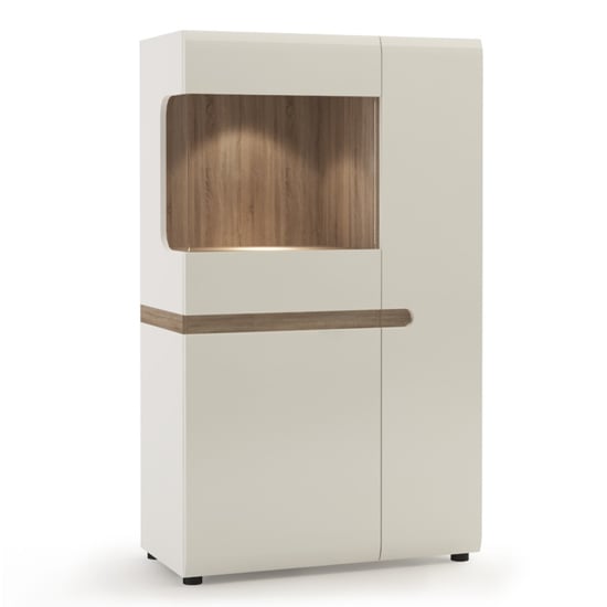 Product photograph of Cheya Led Display Cabinet In White Gloss And Truffle Oak from Furniture in Fashion