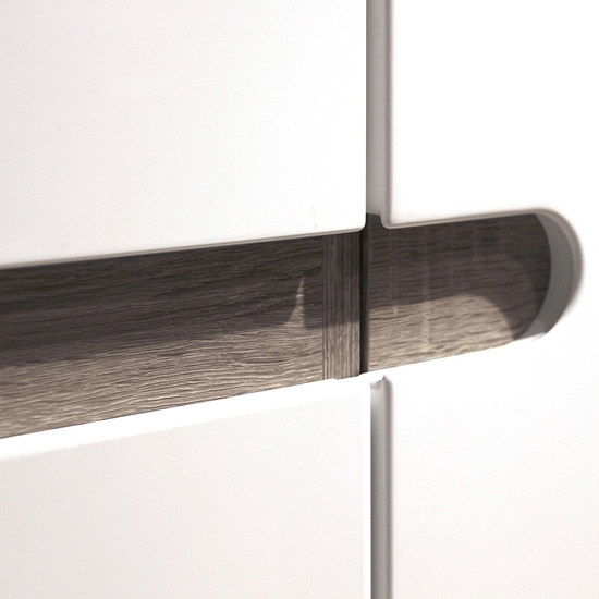 Cheya LED Tall Left Handed Display Unit In White Gloss And Oak