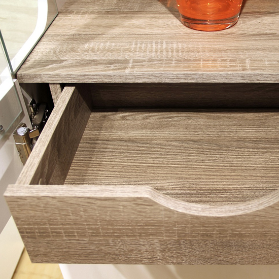 Cheya LED Tall Left Handed Display Unit In White Gloss And Oak
