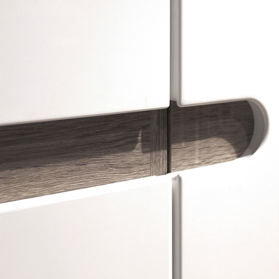 Cheya LED Tall Right Handed Display Unit In White Gloss And Oak