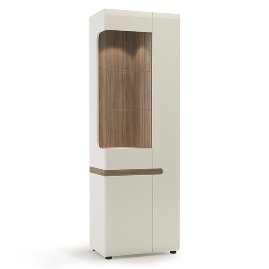 Cheya LED Tall Right Handed Display Unit In White Gloss And Oak