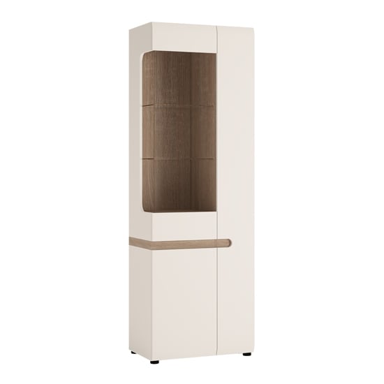 Product photograph of Cheya Tall Right Handed Display Unit In White Gloss And Oak from Furniture in Fashion