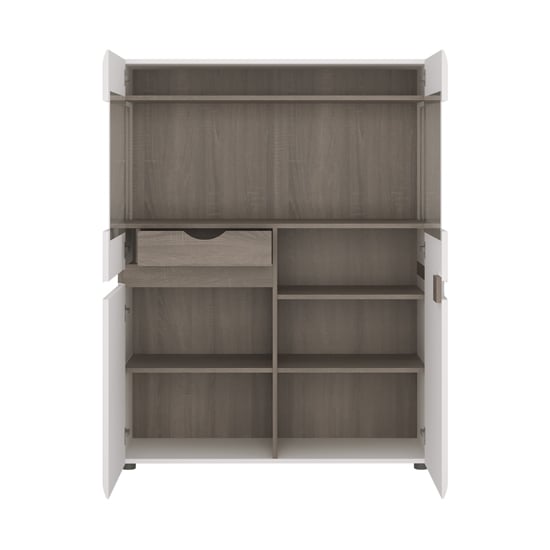 Cheya High Gloss Display Cabinet In White And Truffle Oak
