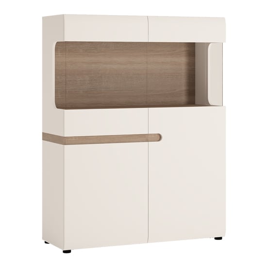 Cheya Wide Display Cabinet In White Gloss And Truffle Oak