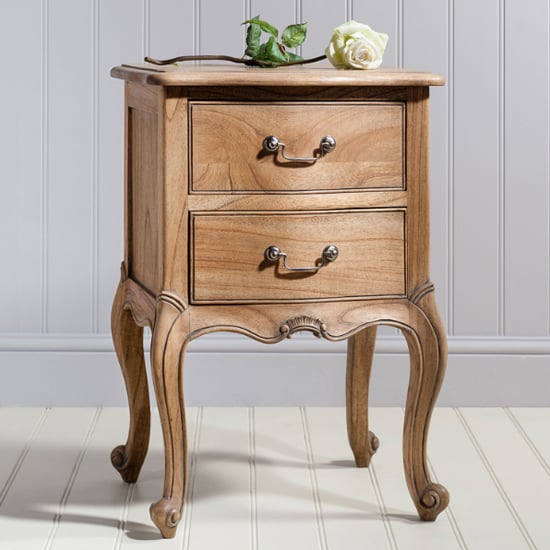 Photo of Chia wooden bedside cabinet with 2 drawers in weathered