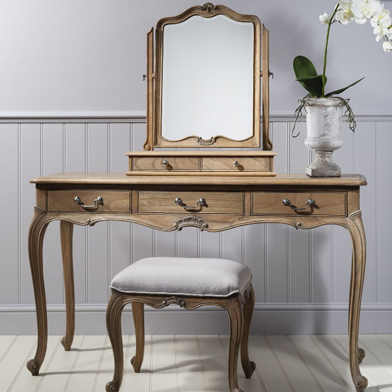 Chia Wooden Dressing Table With 3 Drawers In Weathered
