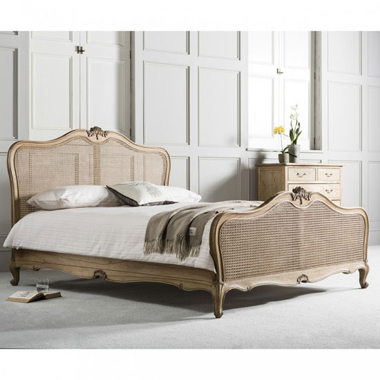 Chic Mahogany Wooden Super King Size Bed In Weathered
