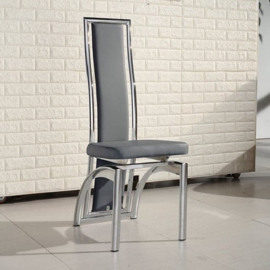Chicago Dining Chair In Grey Faux Leather With Chrome Frame
