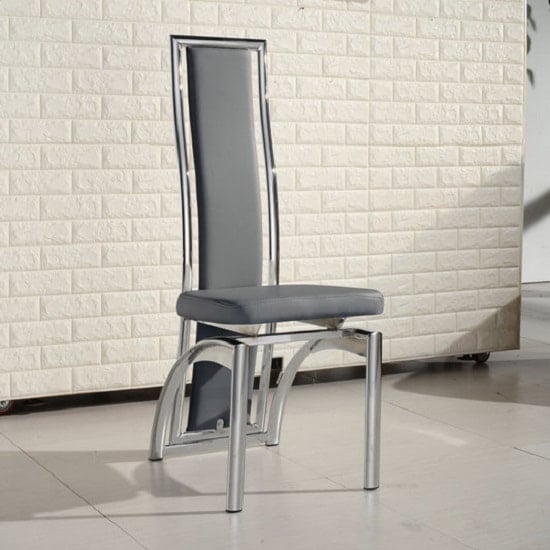 Photo of Chicago faux leather dining chair in grey with chrome legs