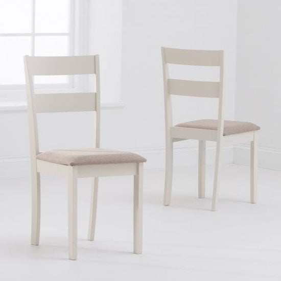 Ankila Cream Wooden Dining Chairs With Fabric Seat In A Pair