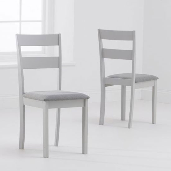 Ankila Grey Wooden Dining Chairs With Fabric Seat In A Pair Furniture