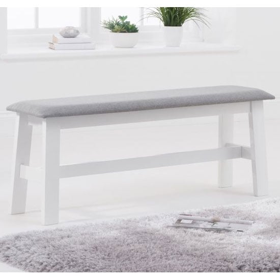 Ankila 120cm Grey Fabric Dining Bench With White Wooden Frame