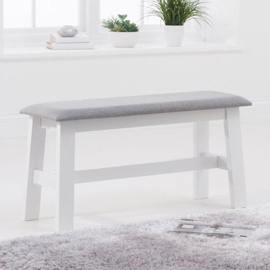 Ankila 95cm Grey Fabric Dining Bench With White Wooden Frame