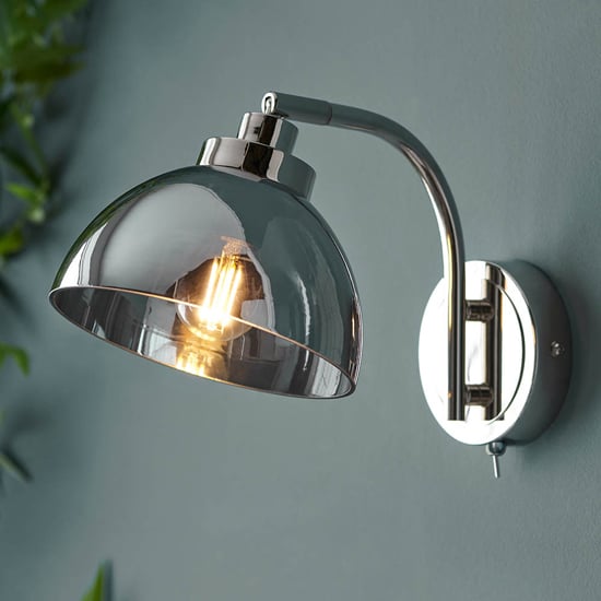 Read more about Chico smoked glass shade wall light in bright nickel