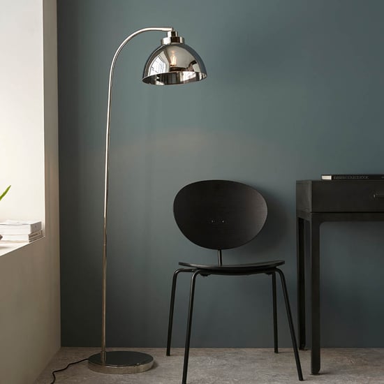 Product photograph of Chico Task Smoked Glass Shade Floor Lamp In Bright Nickel from Furniture in Fashion