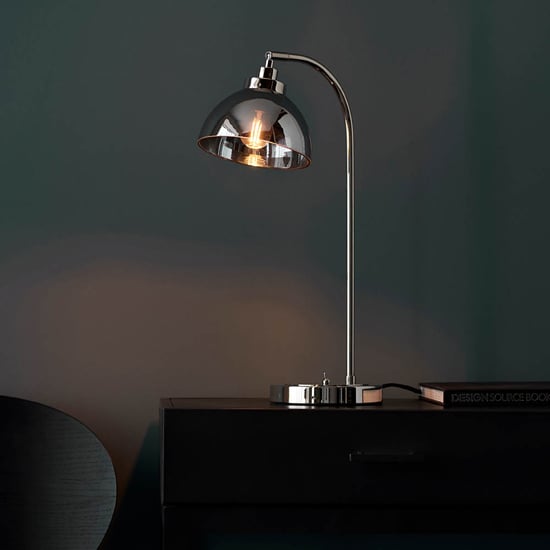 Read more about Chico task smoked glass shade table lamp in bright nickel