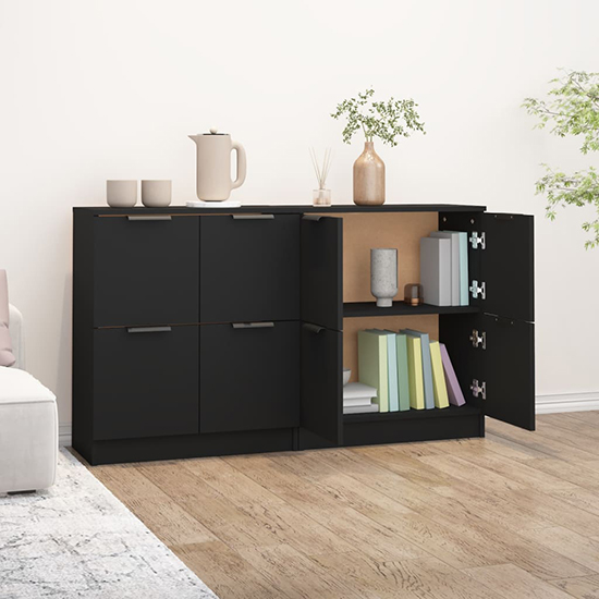 Chicory Wooden Sideboard With 4 Doors In Black_2