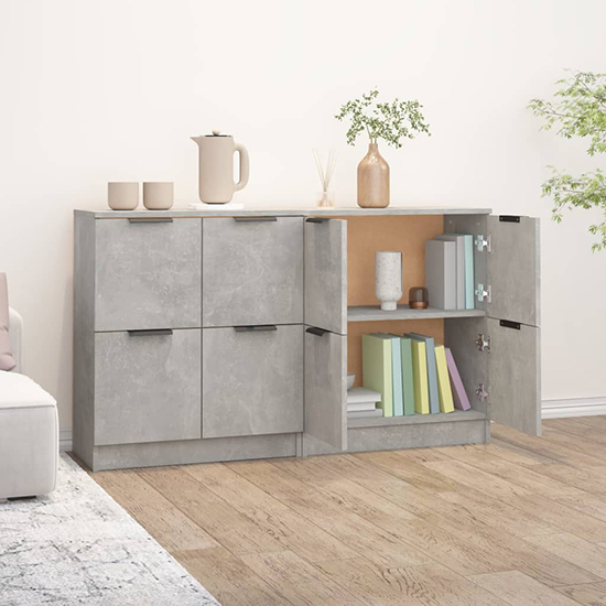Chicory Wooden Sideboard With 4 Doors In Concrete Effect