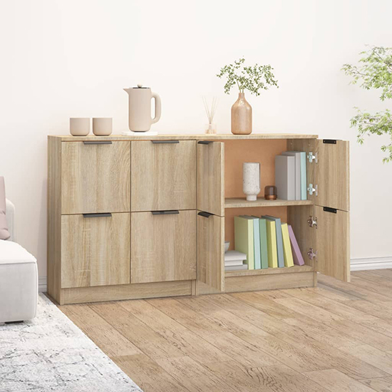 Chicory Wooden Sideboard With 4 Doors In Sonoma Oak