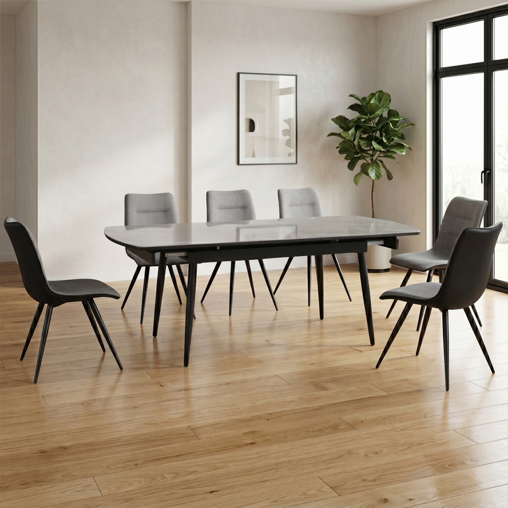 Chieti Ceramic Top Extending Dining Table With 6 Grey Chairs