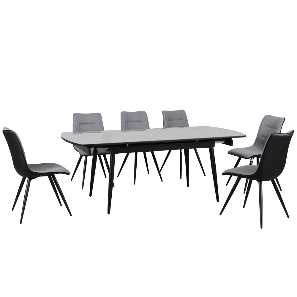 Chieti Ceramic Top Extending Dining Table With 6 Grey Chairs