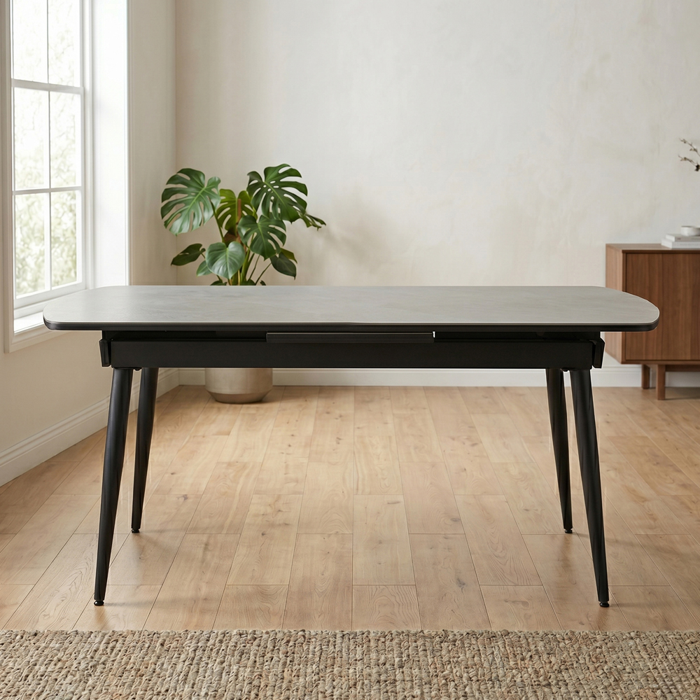 Chieti Grey Ceramic Top Extending Dining Table With Black Legs