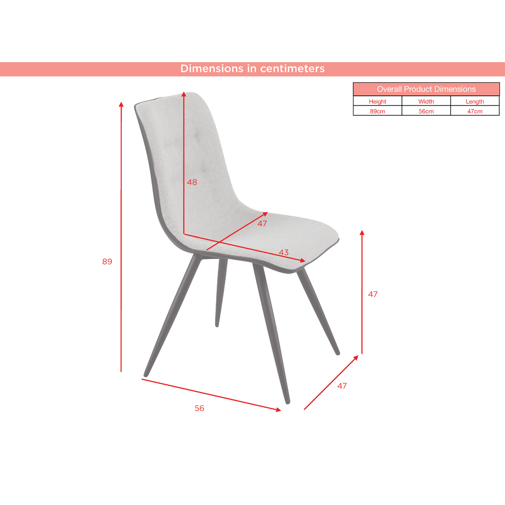 Chieti Grey Fabric Dining Chairs With Black Legs In Pair