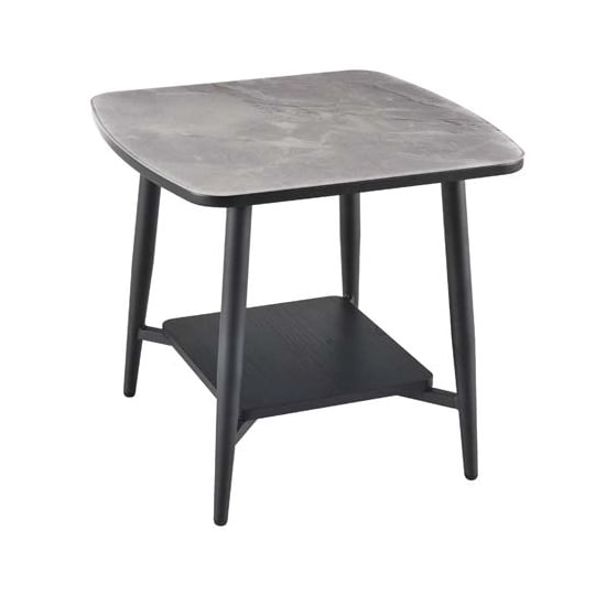 Product photograph of Chieti Grey Glass End Table With Black Metal Legs from Furniture in Fashion