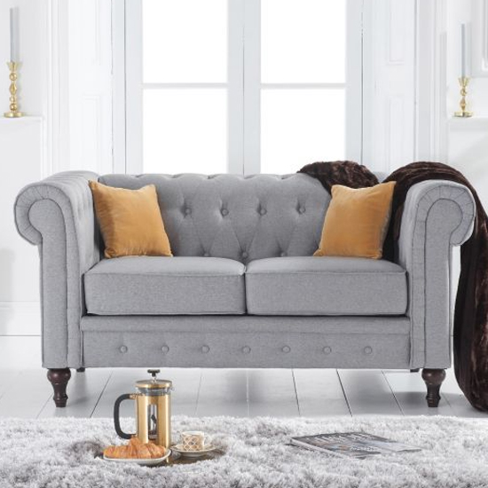 Chilloe Linen Fabric Upholstered 2 Seater Sofa In Grey | FiF