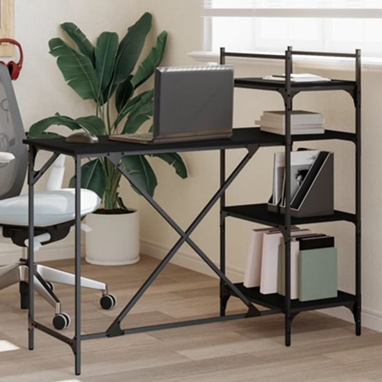 Chiltern Wooden Laptop Desk With 4 Shelves In Black