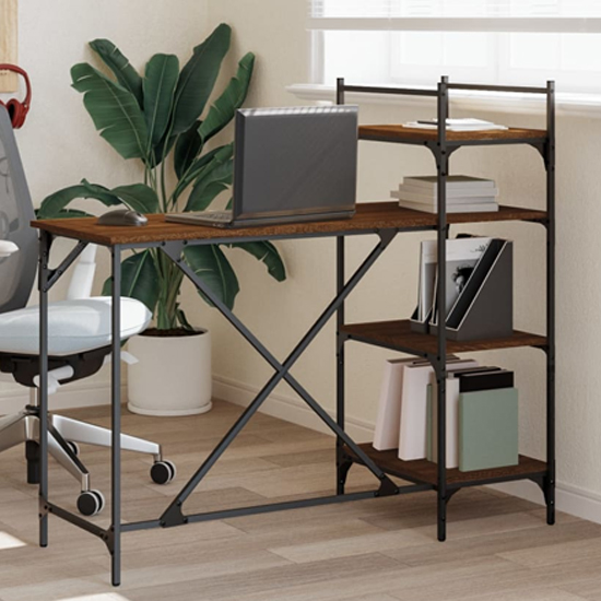 Read more about Chiltern wooden laptop desk with 4 shelves in brown oak