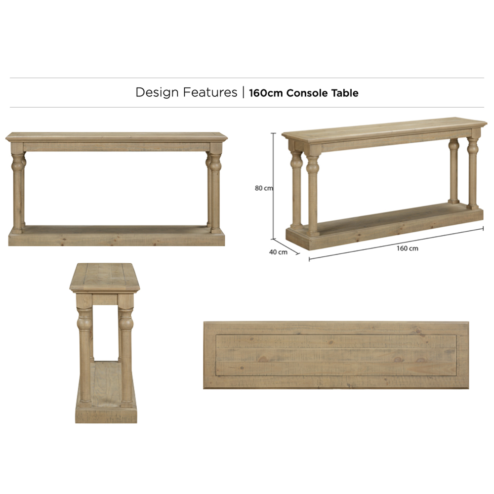 Chilton 160cm Wooden Console Table - Rustic Oak