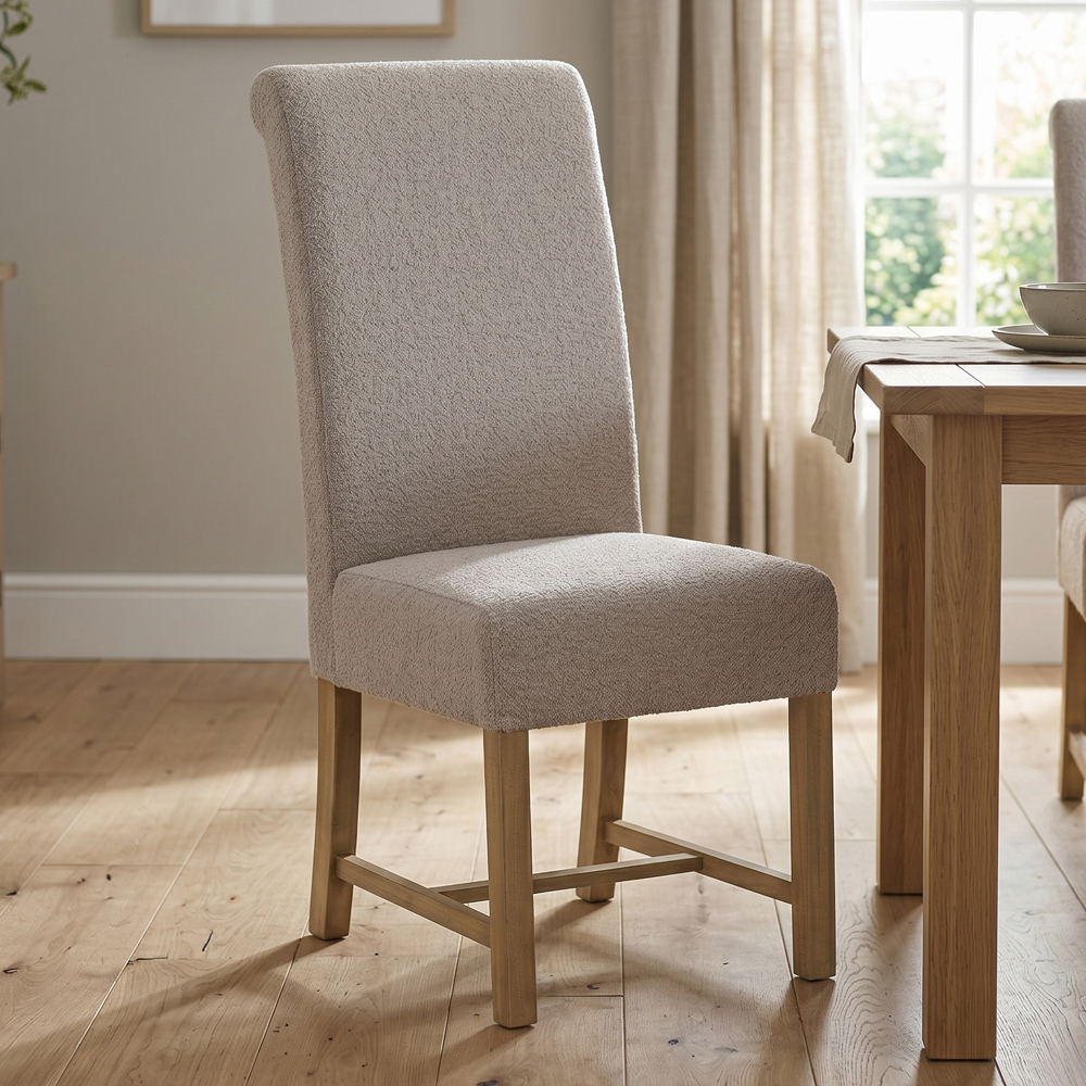 Chilton Beige Fabric Dining Chairs with Wooden Legs in Pair