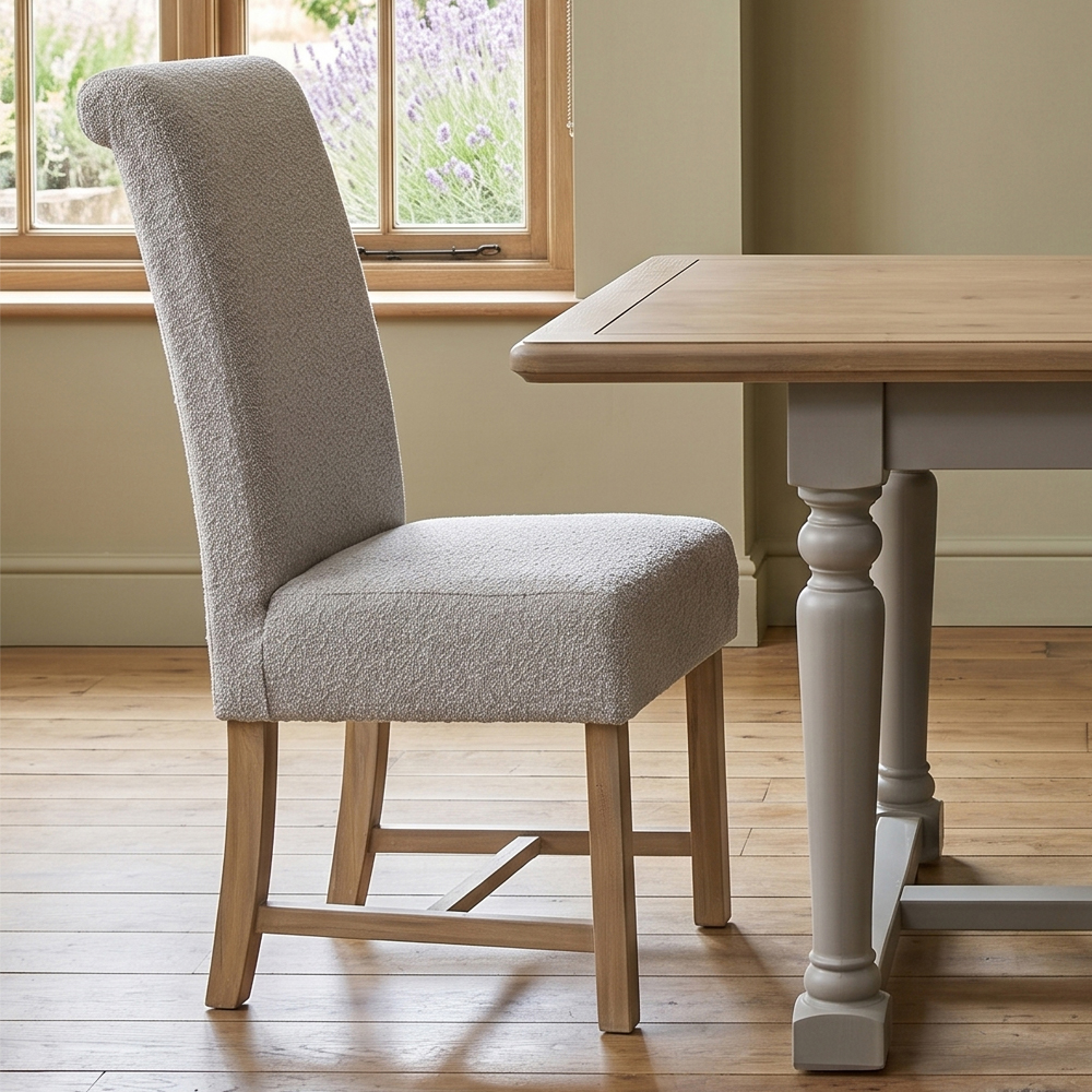 Chilton Grey Fabric Dining Chairs with Wooden Legs in Pair
