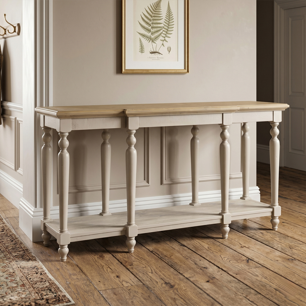 Chilton Large Wooden Console Table in Grey And Natural