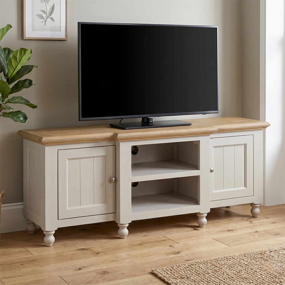 Chilton Large Wooden TV Stand with 2 Doors in Grey and Natural