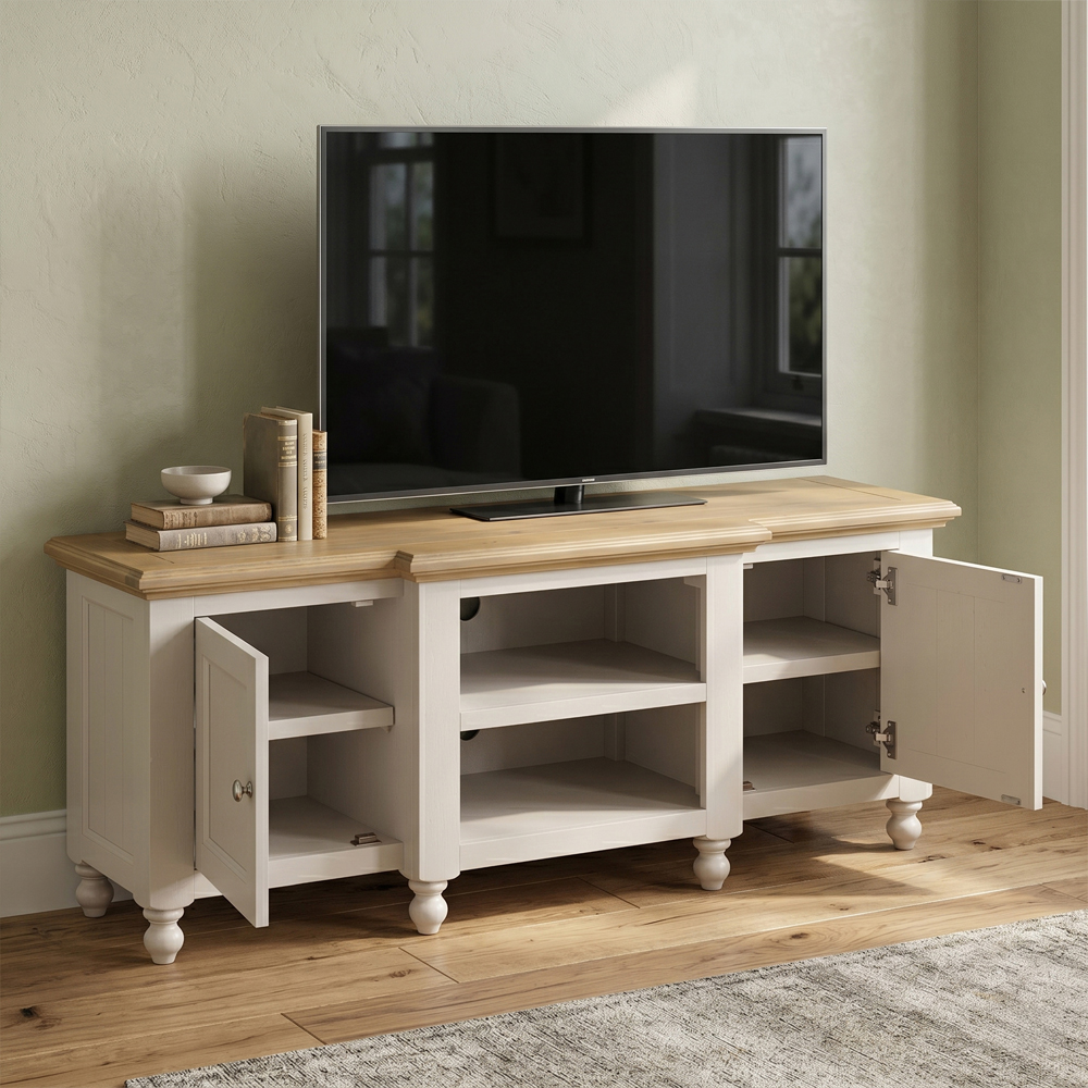 Chilton Large Wooden TV Stand with 2 Doors in Grey and Natural