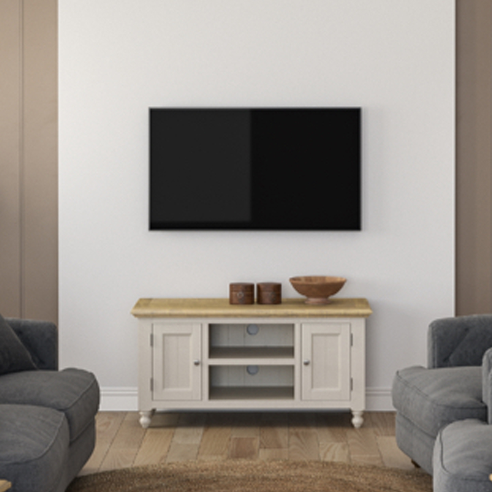 Chilton Large Wooden TV Stand with 2 Doors in Grey and Natural